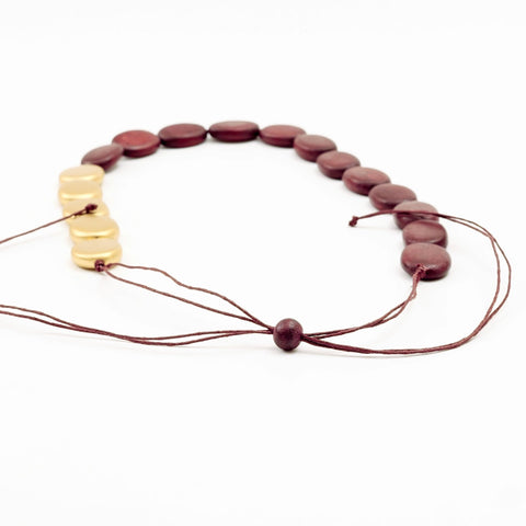 Burgundy and Gold Necklace - Guija Wooden Necklaces | LIKHÂ by LIKHÂ