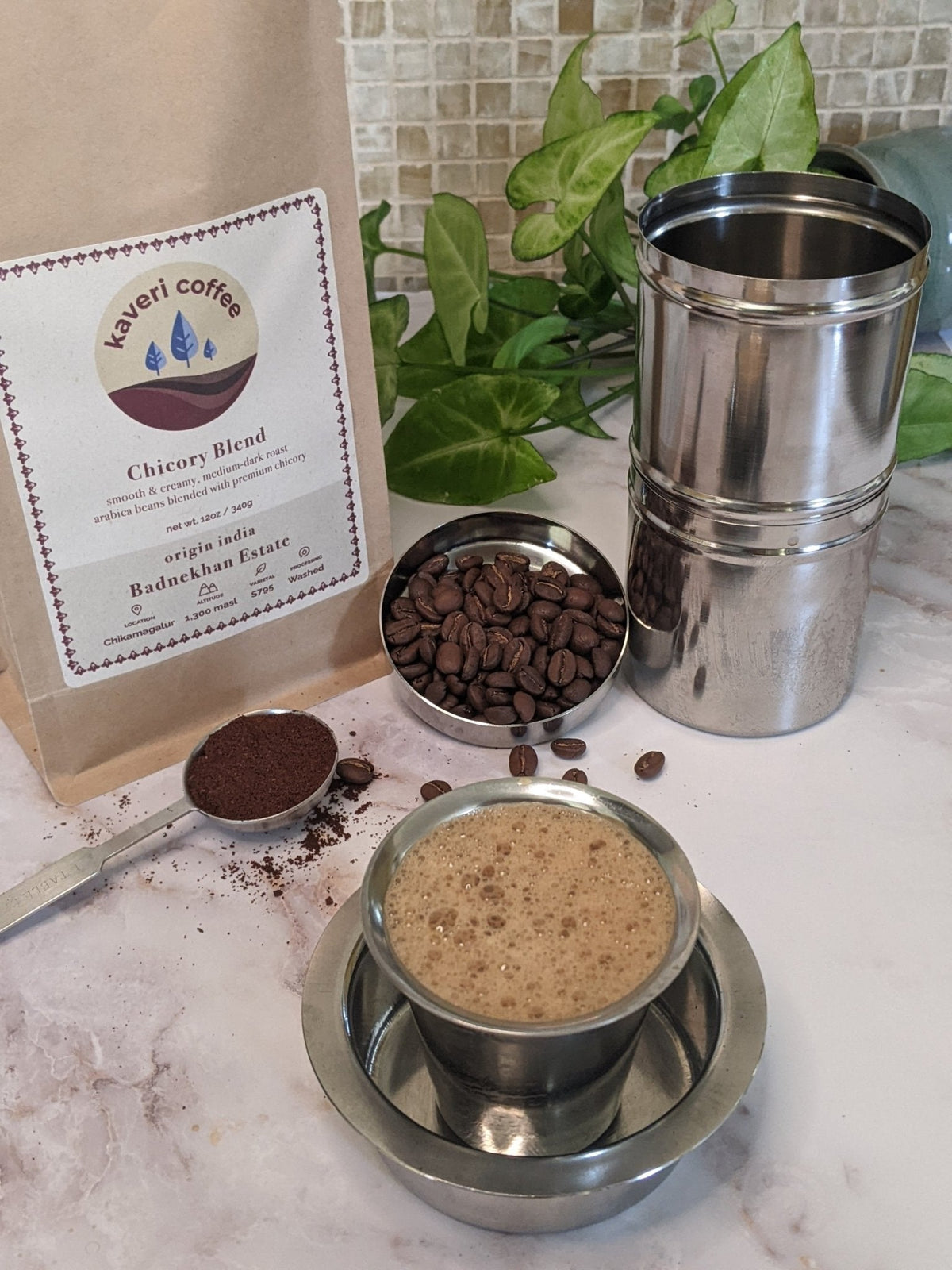 Blend Chicory Coffee Medium-Dark Roast (Whole Bean) Bags - 6 bags x 12oz by Farm2Me