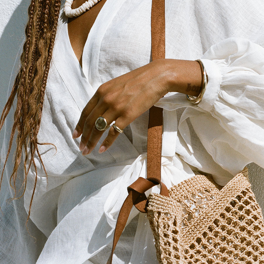 Maria Woven Market Bag | Leather Strap by Made by Minga