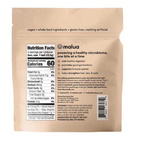 Malua Prebiotic Organic Gut Healthy Vegan Keto Friendly, Low Carb Chocolate Peanut Butter Bites - 8 Bags x 1.8 oz by Farm2Me