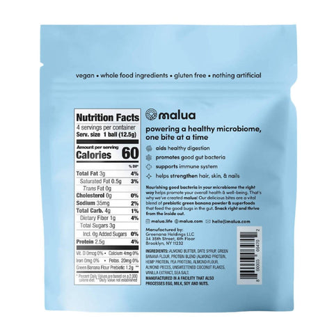 Malua Prebiotic Organic Gut Healthy Vegan Keto Friendly, Low Carb Vanilla Almond Bites - 8 Bags x 1.8 oz by Farm2Me