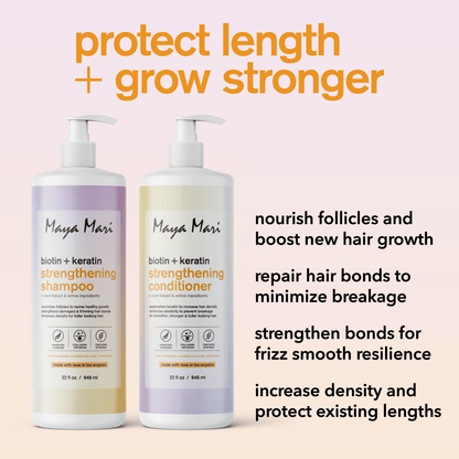 Maya Mari Biotin Keratin Strengthening Shampoo & Conditioner SET Sulfate Free - Thickening & Growth for Thinning Weak Hair, 32 fl oz by  Los Angeles Brands