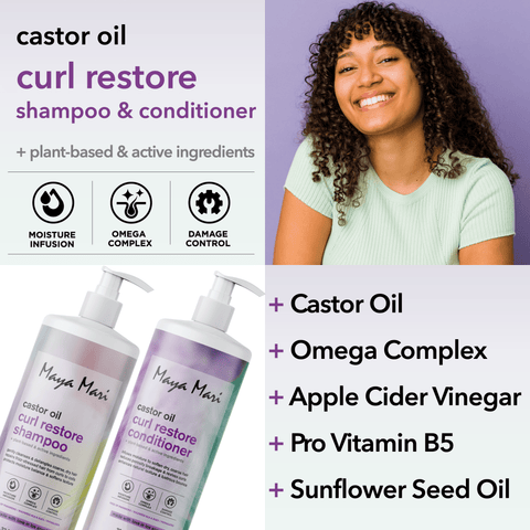 Maya Mari Castor Oil Curl Restore Shampoo & Conditioner SET - Sulfate Free Damage Repair & Moisture Seal for Dry Coarse Hair, 32 fl oz by  Los Angeles Brands