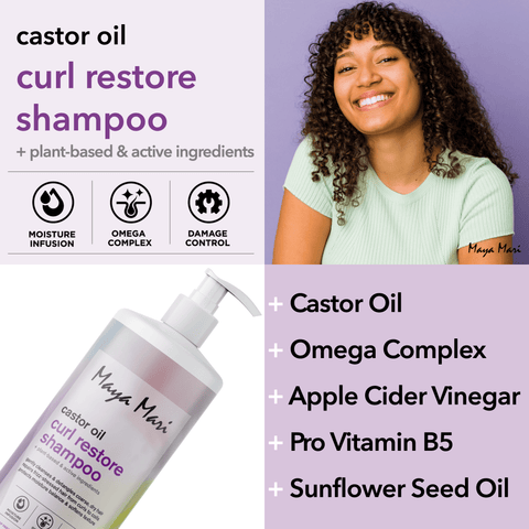 Maya Mari Castor Oil Curl Restore Shampoo - Sulfate Free Damage Repair & Moisture Seal for Dry Coarse Hair, 32 fl oz by  Los Angeles Brands