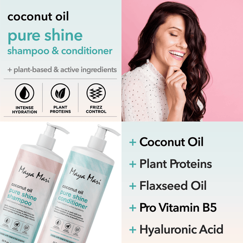 Maya Mari Coconut Oil Pure Shine Shampoo & Conditioner SET Sulfate Free - Restore Hydration & Smooth Frizz for Dry Dull Hair, 32 fl oz by  Los Angeles Brands