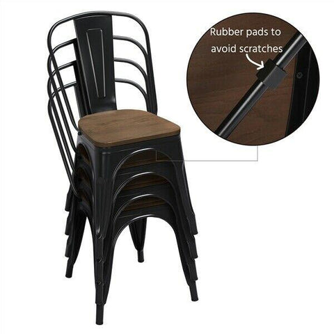 Metal Dining Chairs w/Wood Seat Stackable Side Chairs Kitchen Bistro Chair Black by Quality Home Distribution
