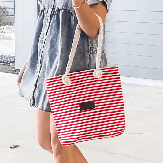 Striped Canvas Tote Bag by Threaded Pear