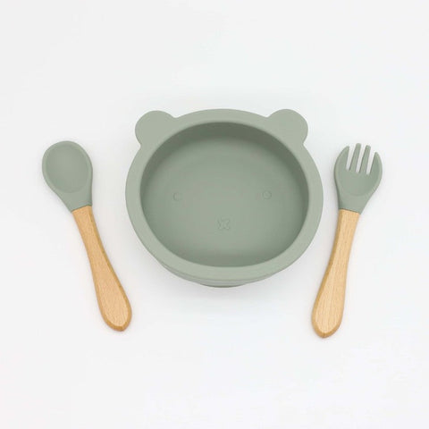 Baby Bear Shape Food Training Silicone Bowl With Spoon Tableware by MyKids-USA™