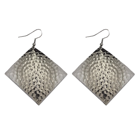 Silver Hammered Diamond Dome Dangle Earrings by The Urban Charm