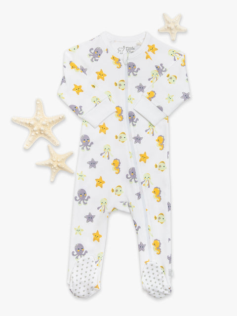 Organic Cotton Footed Sleeper - Let's Sea by Little Moy