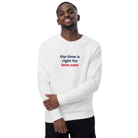 The time is right for love.com Unisex organic raglan sweatshirt