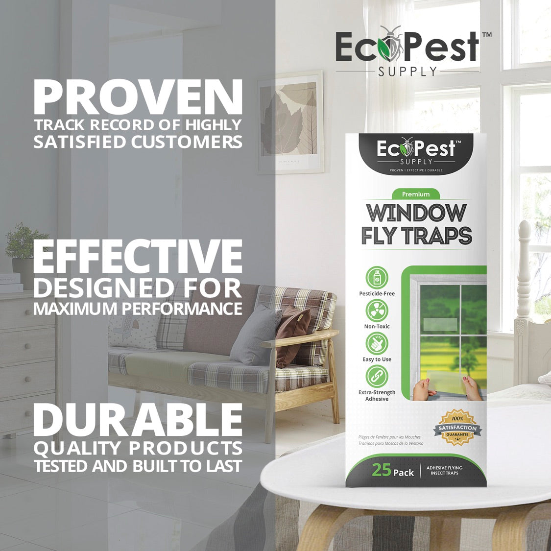 Window Fly Traps – 25 Pack | Transparent Sticky Fly Trap for Windows by EcoPest Supply
