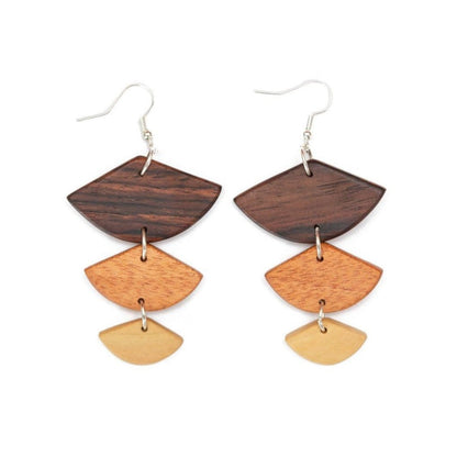 Golden Wood Geometric Earrings by Upavim Crafts