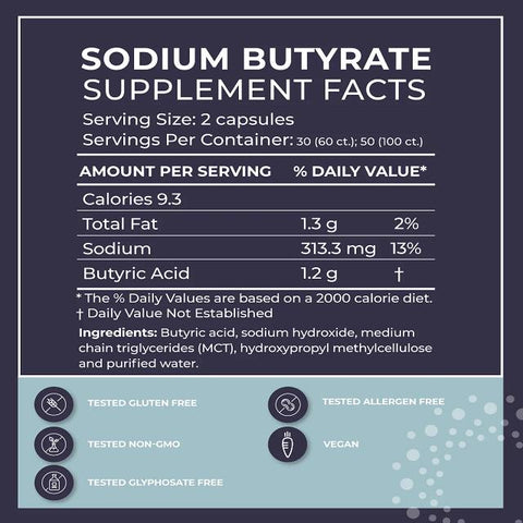 Butyrate: Gut Health Supplement (Sodium), 60 Capsules - LoveMore