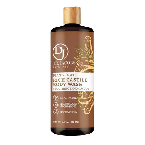 Soothing Sandalwood Pure Rich Castile Body Wash, Plant Based, Hypoallergenic, Vegan Certified, 32oz - LoveMore