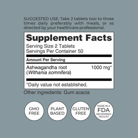 ASHWAGANDHA, Herbal Supplement, Anxiety & Vitality Support, GMO Free, Plant Based, Gluten Free, 100 Tablets - LoveMore
