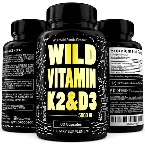 Vitamin K2 (MK-7) & Vitamin D3 (5000 IU) & Black Pepper Extract, 60 Capsules - LoveMore